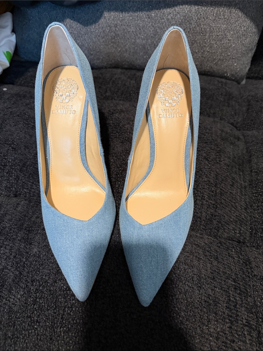 Vince Camuto Light Blue Pointed Toe Denim-Textured Pumps